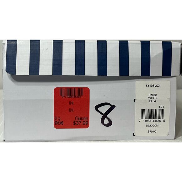 Crown & Ivy Round Open Toe White ELLA Block Heel Gold Ankle Buckle Size 8 - Picture 6 of 6